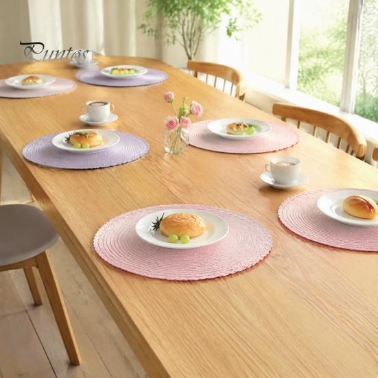 Non Slip Table Mats 2Pcs/Set Round Woven Placemat, Protects Tables from Heat & Scratches, Thermal Insulation Pads Resistant Braided Place Mat
