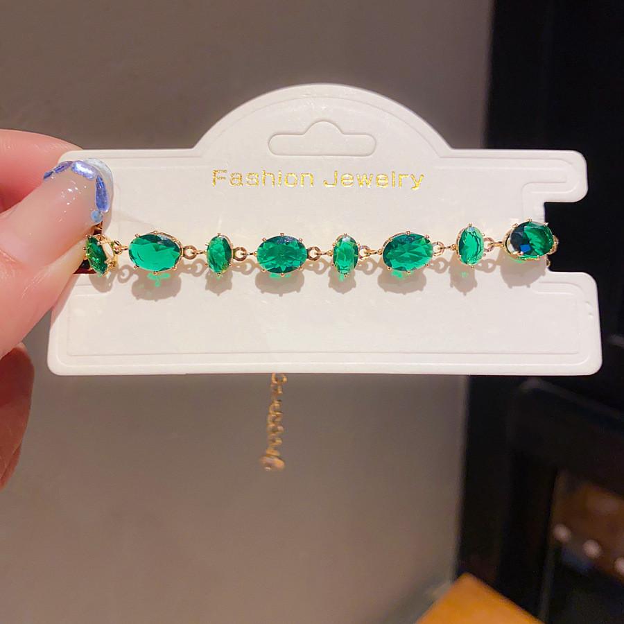 Geometric Oval Zircon Heart Charm Bracelet For Women Elegant Jewelry Gift For Her OvalGoldGreen