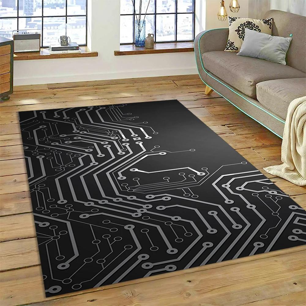 3D Chip Circuit Board Carpet Rug for Home Living Room Bedroom Sofa Doormat Kitchen Decor,Child Paly Area Rug Non-slip Floor Mat