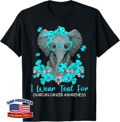 Teal Elephant I Wear Teal For Ovarian Cancer Awareness T-Shirt