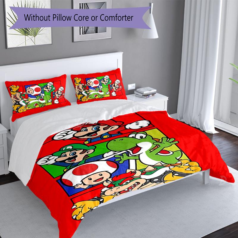 3pcs Super Mario pattern bedding set duvet cover set includes duvet cover &pillowcases, perfect all season bedroom decoration & gift