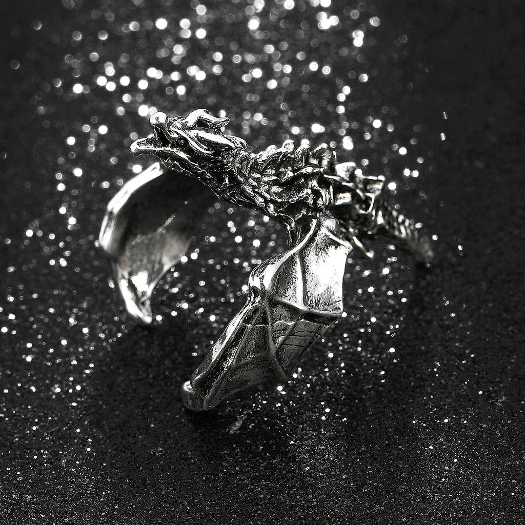 Retro personality flying dragon shape ring niche design masculinity ring ins advanced sense open index finger ring