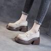 Fashion 7.5CM Genuine Leather Shoes Cow Thick Soled Women Moccasins Mary Jane British Platform Wedge Comfy Rubber Slip On Spring Summer