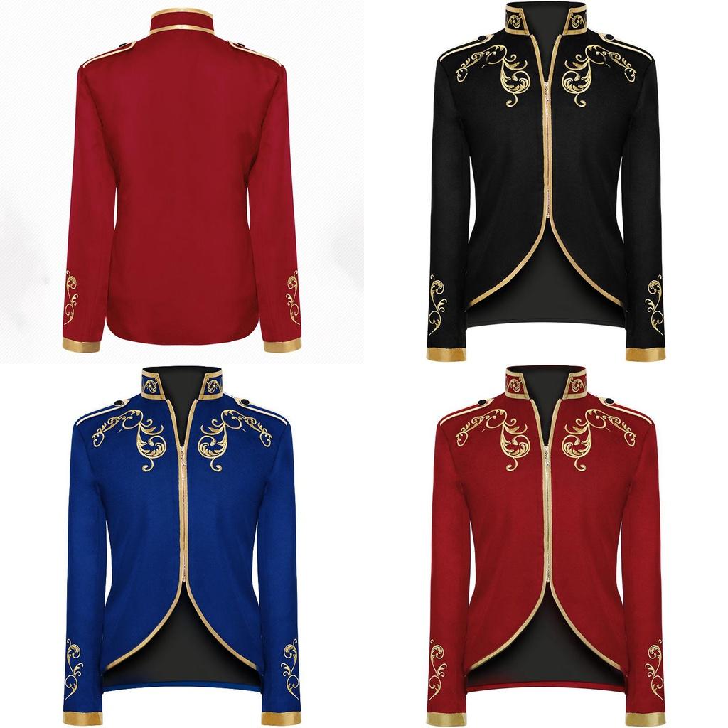 Blazer Lussuoso da Uomo Principe di Palazzo Ricami Dorati Giacca Slim Fit per Divertimento di Halloween