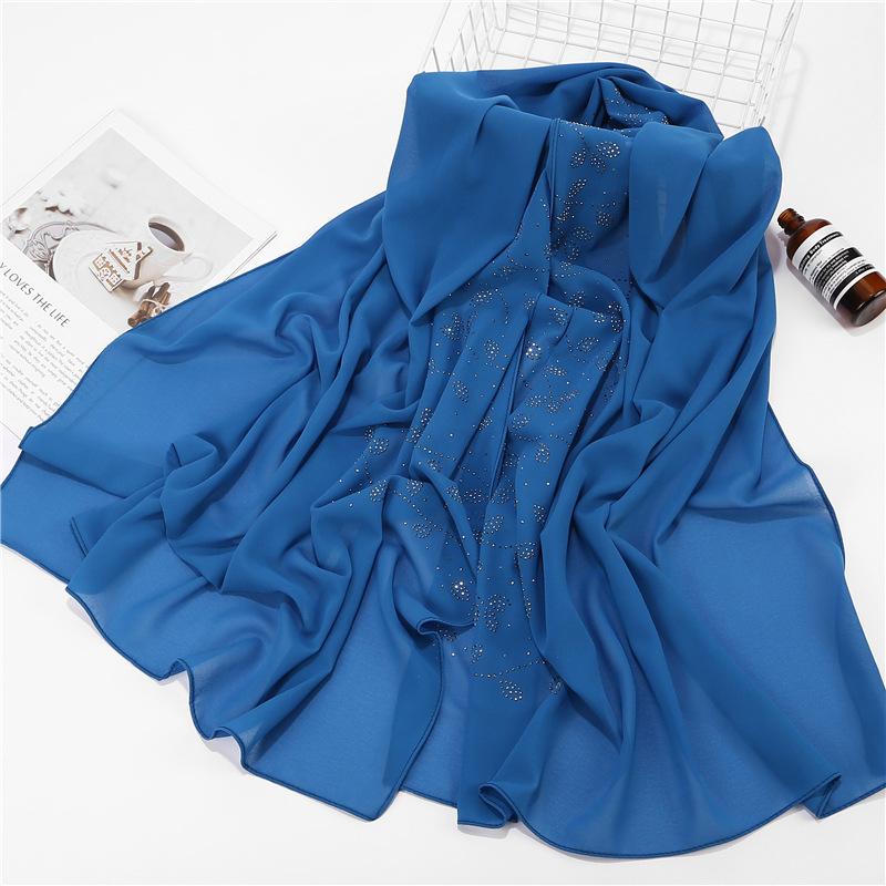 Women Chiffon Scarf Hijabs For Women Leaf Diamond Crystal Scarf Hijab Shawls Wraps Muslim Fashion Hijab Scarf Ramadan Shawl
