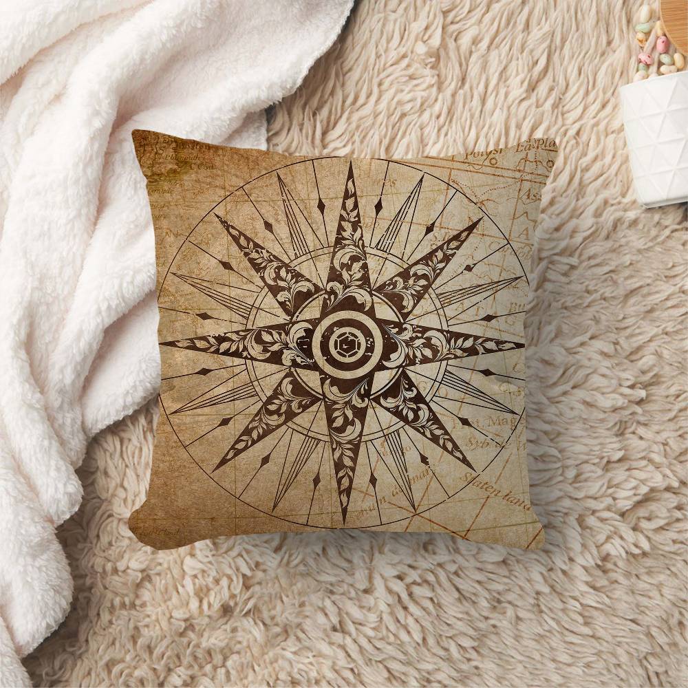 Retro Compass Map World Map Cushion Cover Pillow Cover Decor Pillowcase Printed Cushion Case for Couch