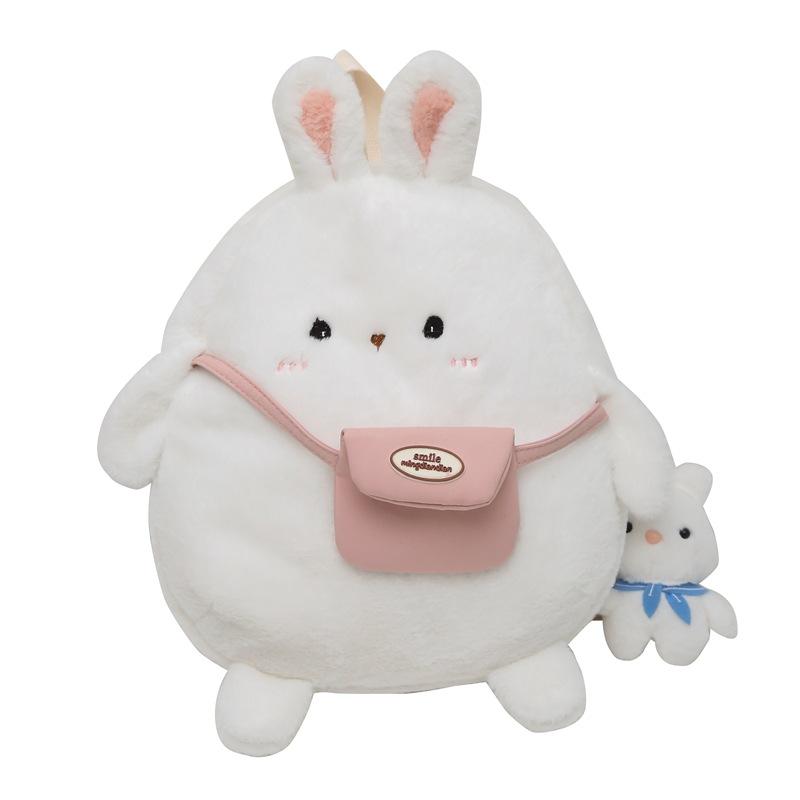 2024 New Cartoon Plush Rabbit Backpack Girl Cute Large Capacity Soft Bag Leisure Plush Book Bag Solid Color Crossbody Bag