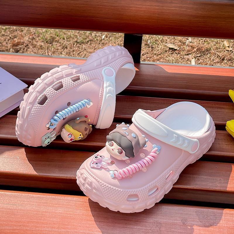 

Женские мультяшные сандалии и шлепанцы на толстой подошве в стиле колор-блок 2025 для лета Size 30-31 розовый