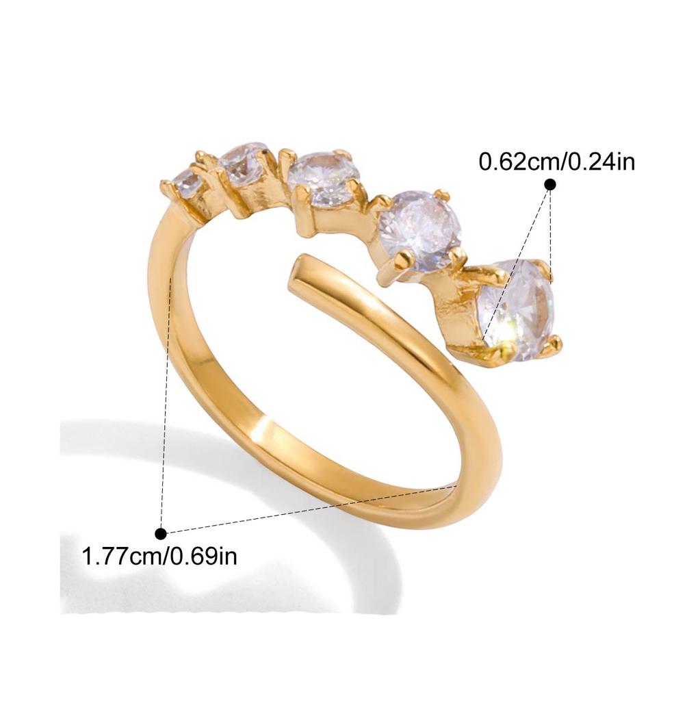  High Quality Cubic Zirconia Finger Ring Adjustable 18K PVD Plated High Quality Charm Stylish Golden Jewelry Gift