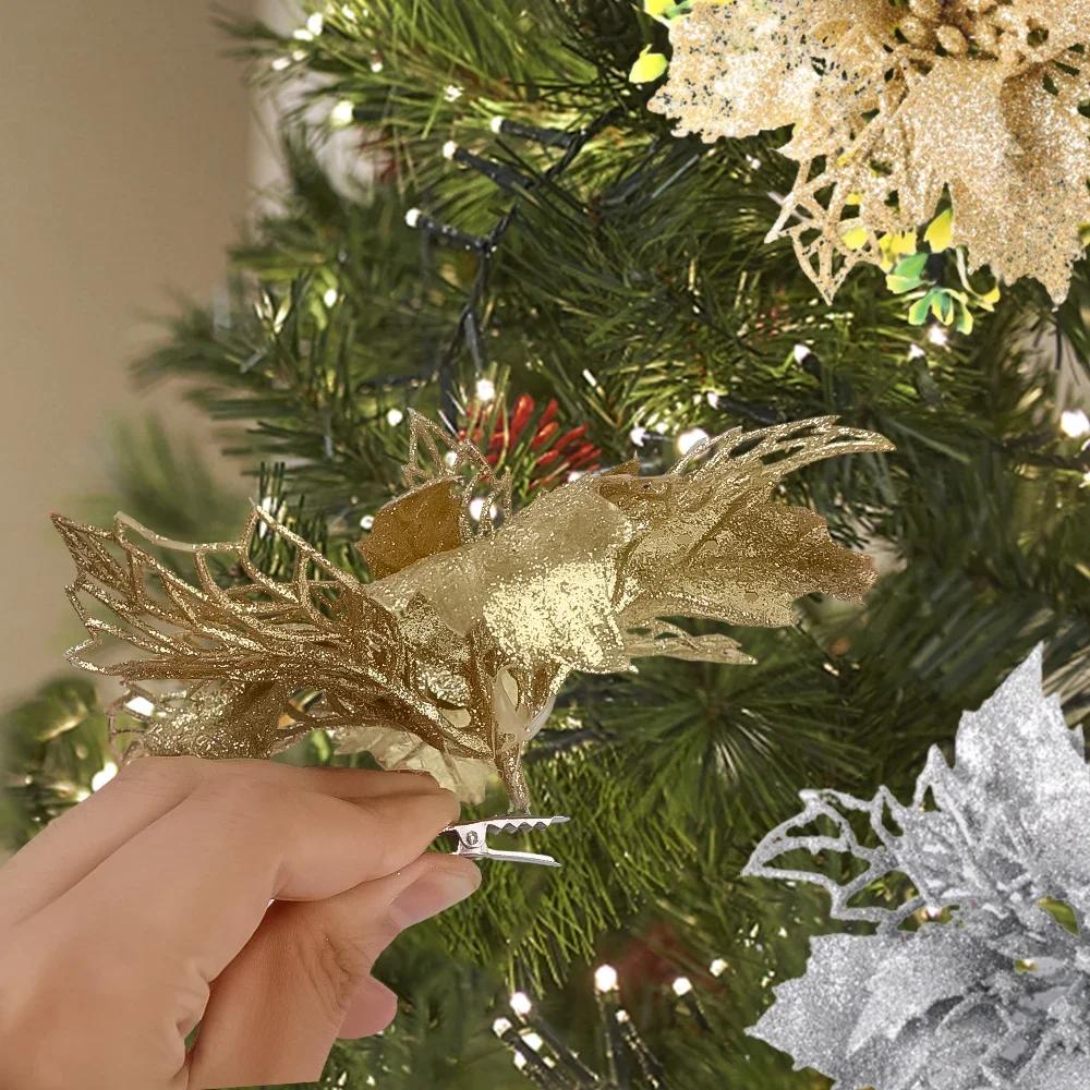 50/20/10/1Pcs Mini Metal Clips Xmas Flower Fixed Clip Christmas Tree Hanging Pendent Ornament Wedding Party Supplies Decoration