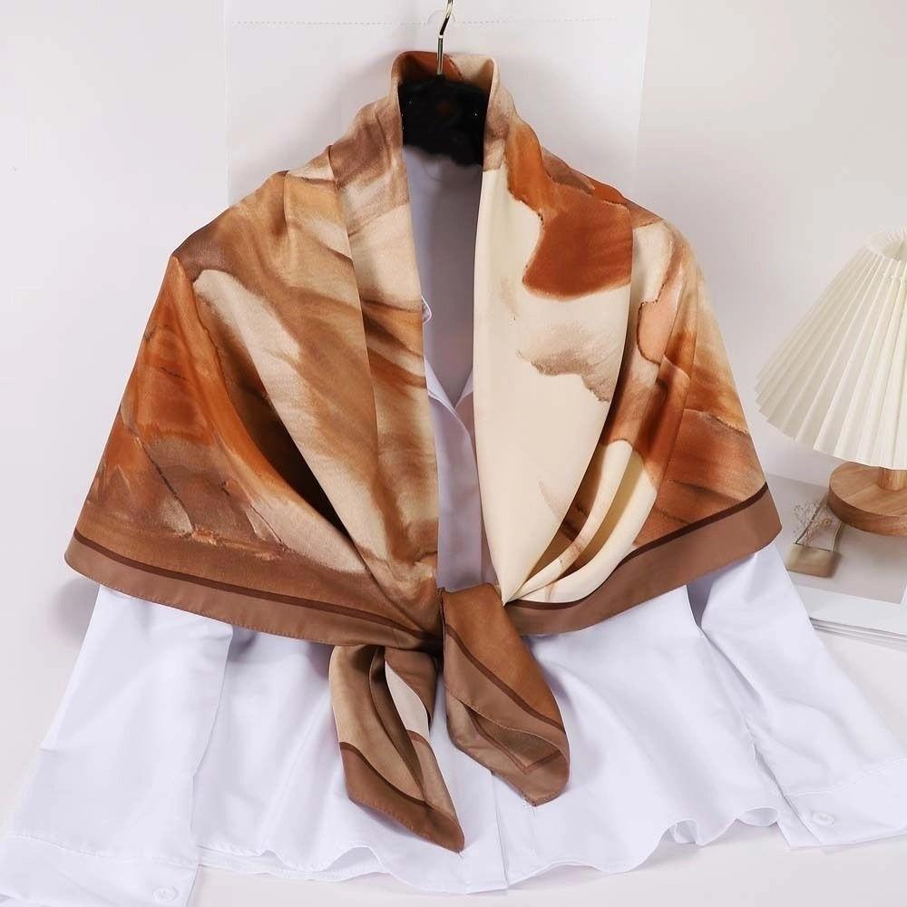 Tuschemalerei Großes quadratisches Kopftuch 110cm Taschen Dekoration Retro Damen Seidenschal Geschenk