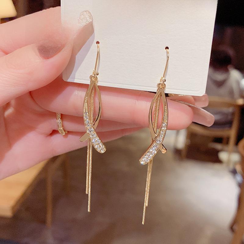 Zircon Cross Tassel Long Earrings - Fashionable, Unique Ear Hooks