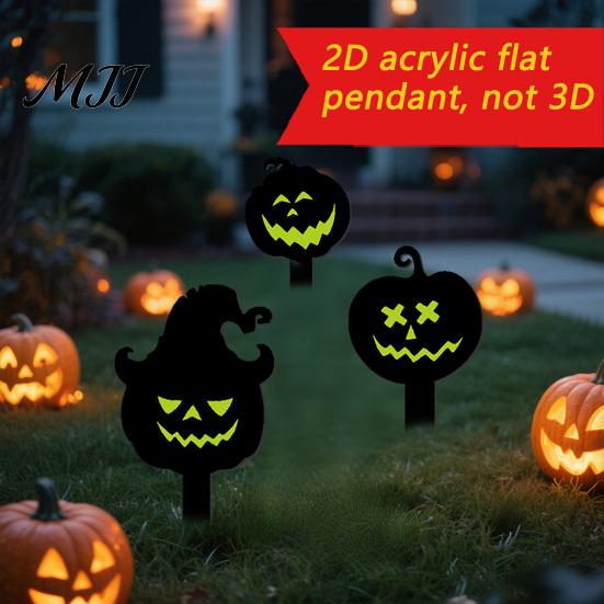 Halloween Party Festive Stakes Pumpkin Yard Sign with Stake, Glow in The Dark Cool Theme Props Spooky Silhouette Garden Stake for Outside Patio