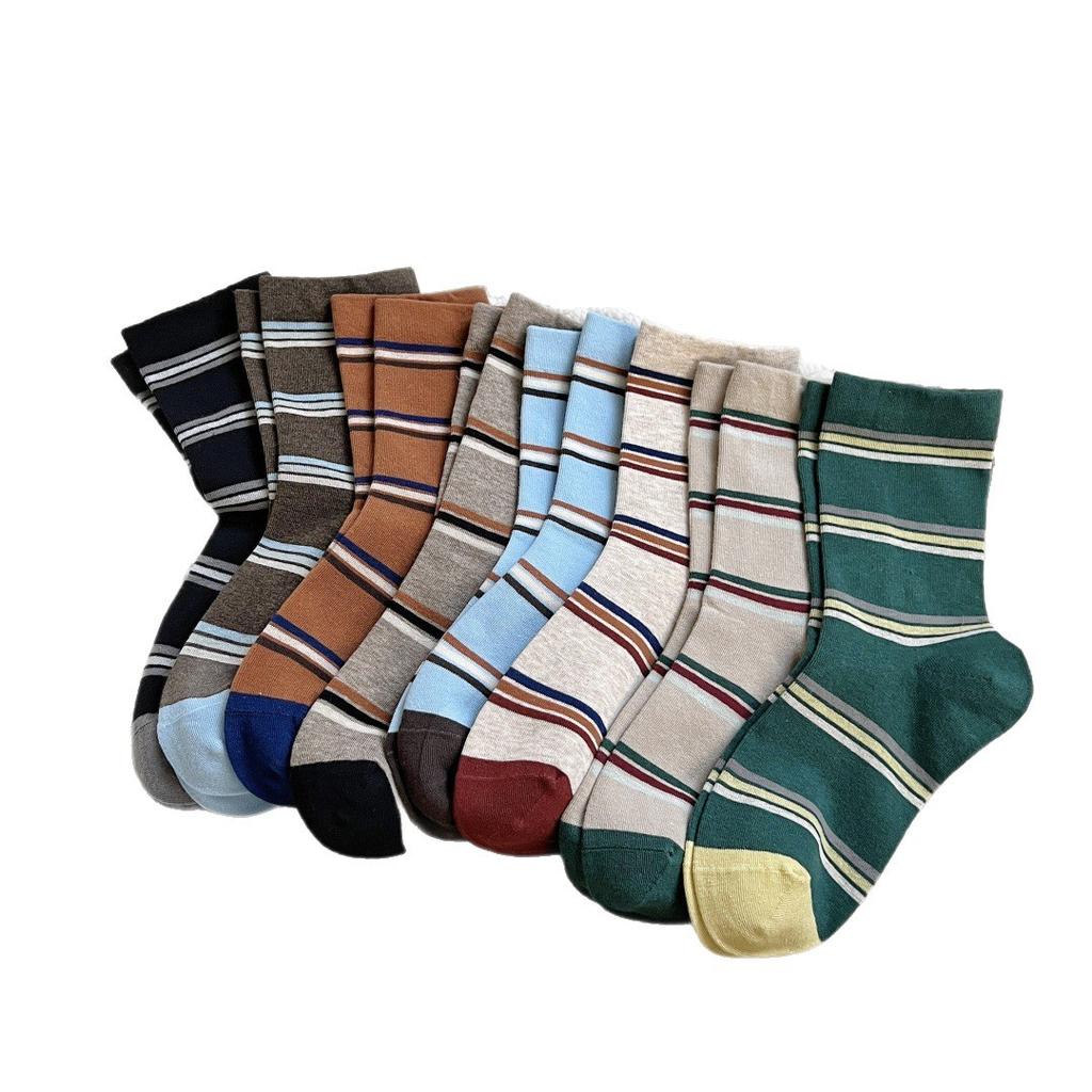 Herbst und Winter Miu Stil Gestreifte Mittellange Socken Kinder Leichter Luxus Retro Stapelsocken College Stil Literarische Baumwollsocken