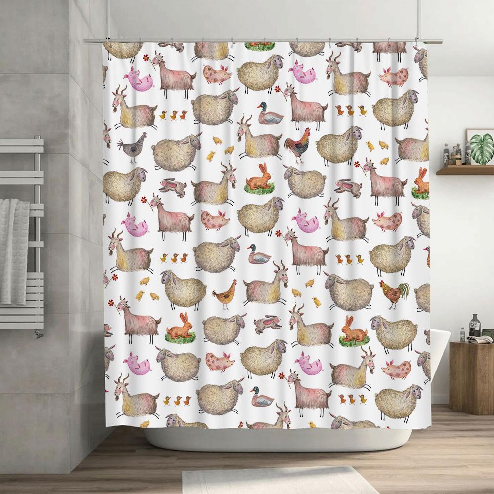Farm Animal Print Shower Curtain Decorative Wall Hanging Home Bathroom Waterproof 3D Printed Bath Linen Shower Curtains for Kids