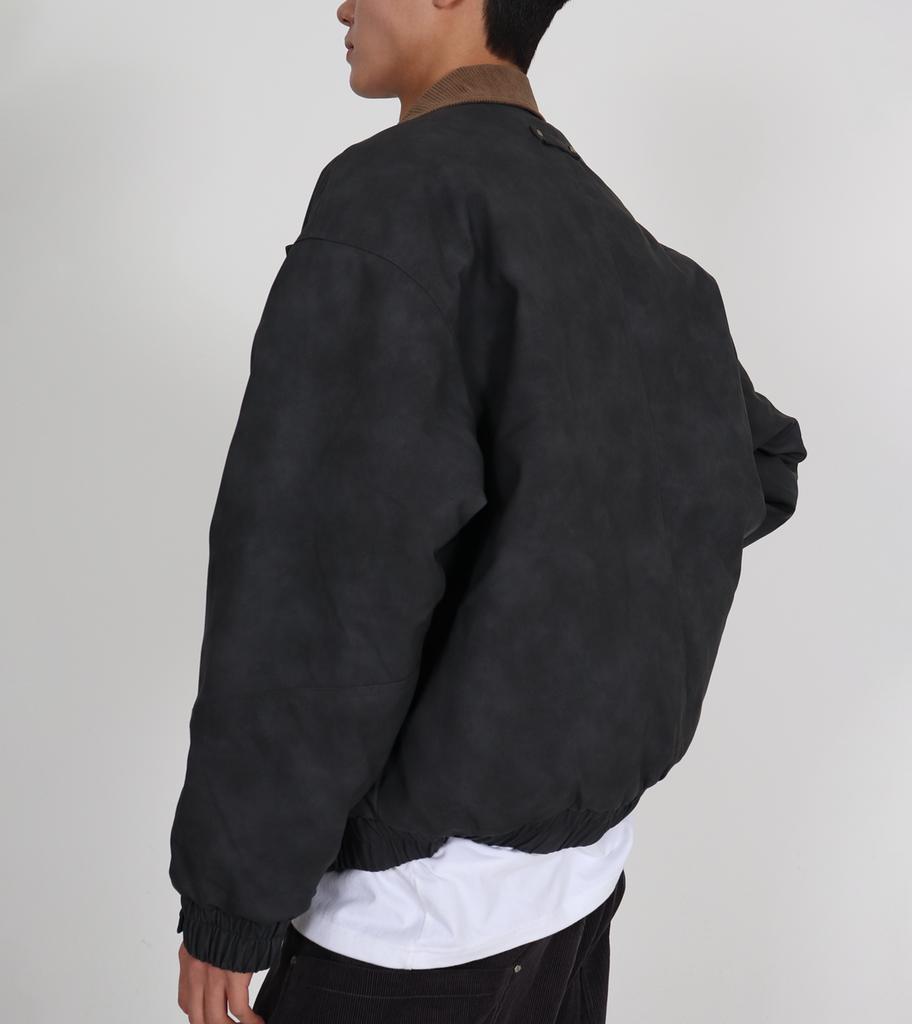 Button Seoul Corduroy Collar Quilted Heavy Outer Jumper (Dark Gray)