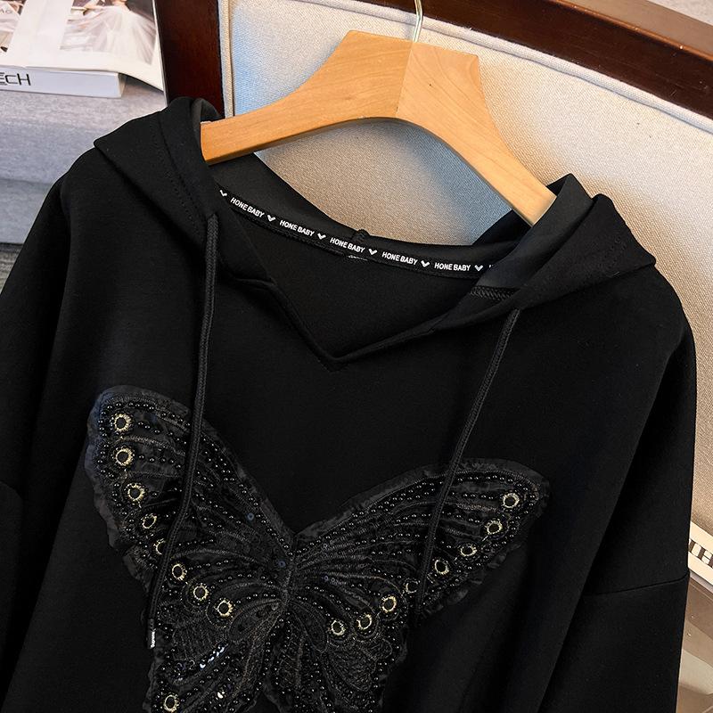 9XL Dame Casual Langermet Bokstavtrykk Sport Hettegenser Plus Size Pullover Topper Genser