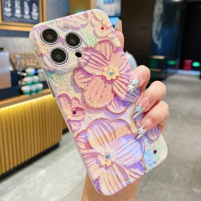 Fashion Blue Pink Purple Flowers Pattern Phone Case with Lens Protective Film For Iphone 15 14 13 12 Pro Max 11 15plus 12pro Soft Silicone Back Cover