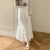 White Lace Embroidered Autumn Skirt Elegant Cake Hem Long Design