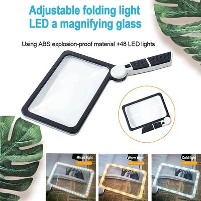 5X Przenośna Lupa Ręczna z 48 Regulowanymi Światłami LED, Kwadratowa Lupa Lupa Wysokiej Rozdzielczości do Czytania Antyków