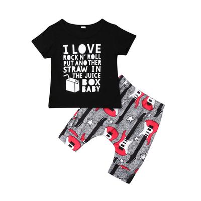 Sommer Kinder Baby Junge Brief Drucken T-shirt Tops Gitarre Shorts Hosen Outfits Sets Kleidung