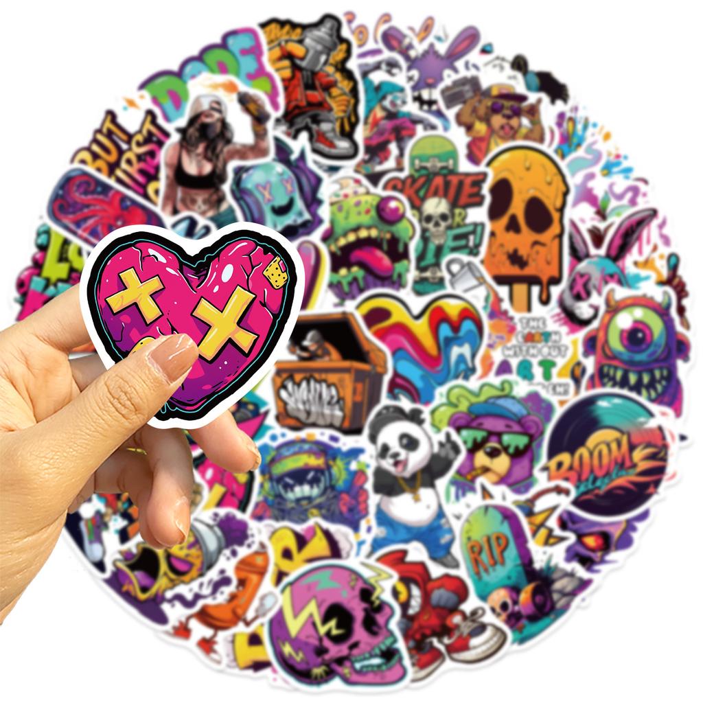 50pcs Street Spray Graffiti Culture Cool Cartoon Stickers DIY Phone Guitar Laptop Notebook Suitcase Waterproof Sticker Kids Toys