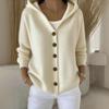 Cardigan con Cappuccio in Maglia Casual da Donna Autunno Inverno Colore Unico Bottoni Moda