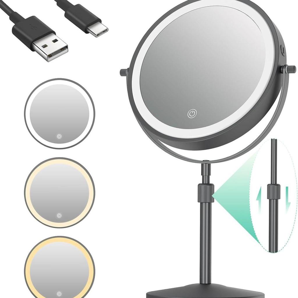 Rechargeable Double-sided 30x Magnification Metal Mirror with Light for Hotels
