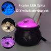 Yousheng Halloween Hexenkessel Set DIY Schwarzer Plastikkessel mit künstlichen Spinnen Leuchtender Hexenkessel für den Halloween Küchentisch