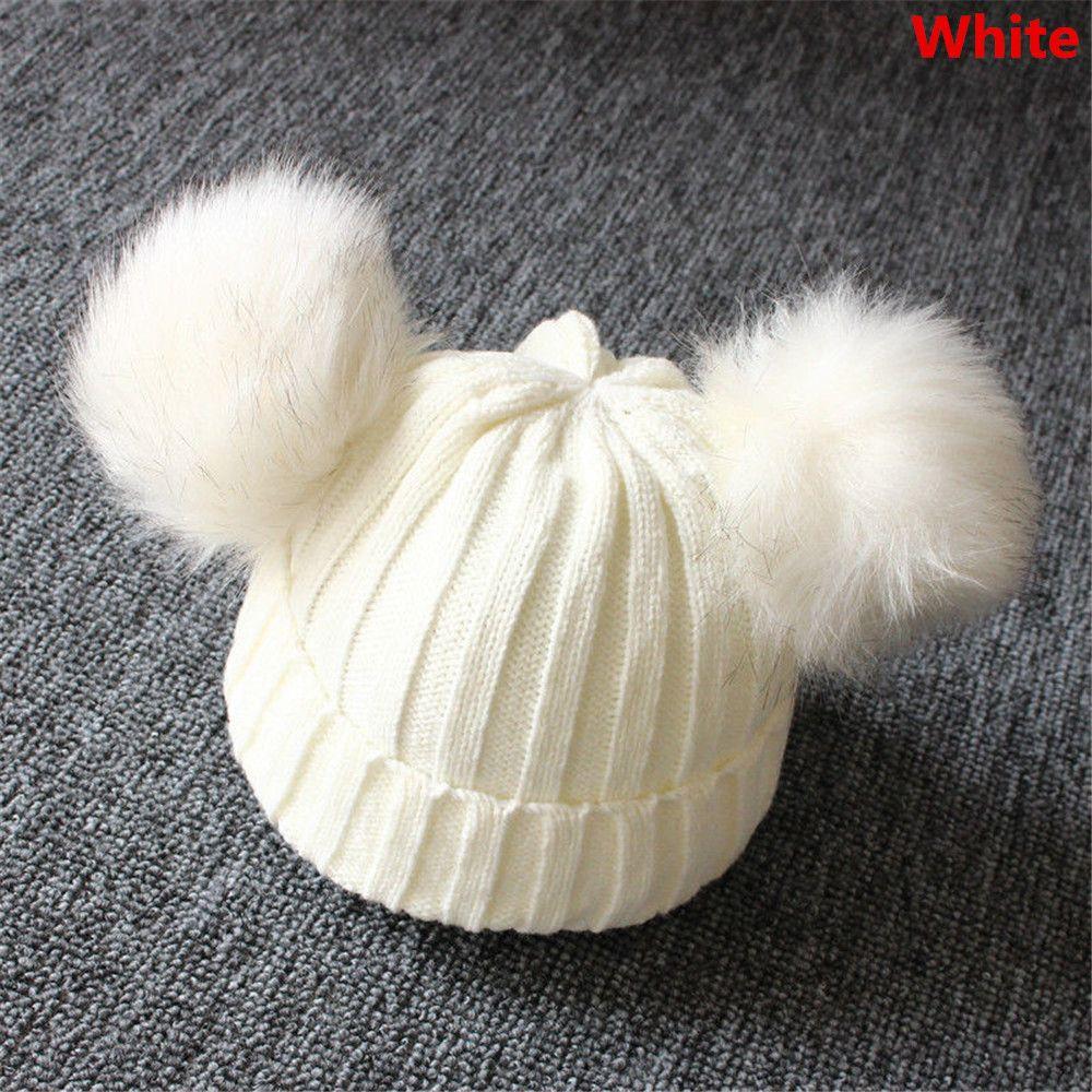 Winter Cute Windproof Bobble Hat Warm Baby Beanie Cap Kids Knitted Hat