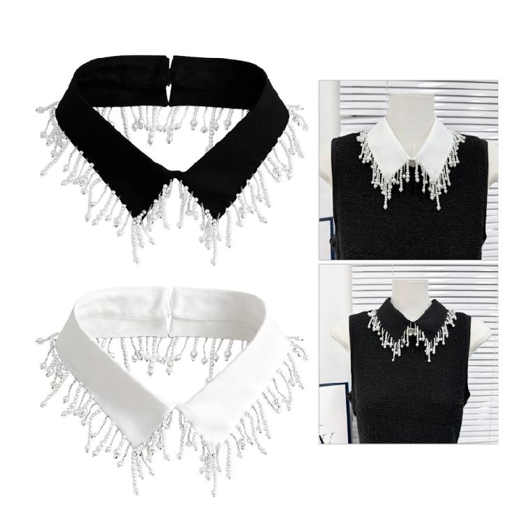 Elegant Pearls Beaded Bib Faux Collar Half Shirt for Women Lapel False Collar Detachable Collar Neckline Choker Necklace