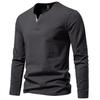 Cotton Men's Fashion V-neck Long-sleeved T-shirt Casual Solid Color Bottoming Shirt