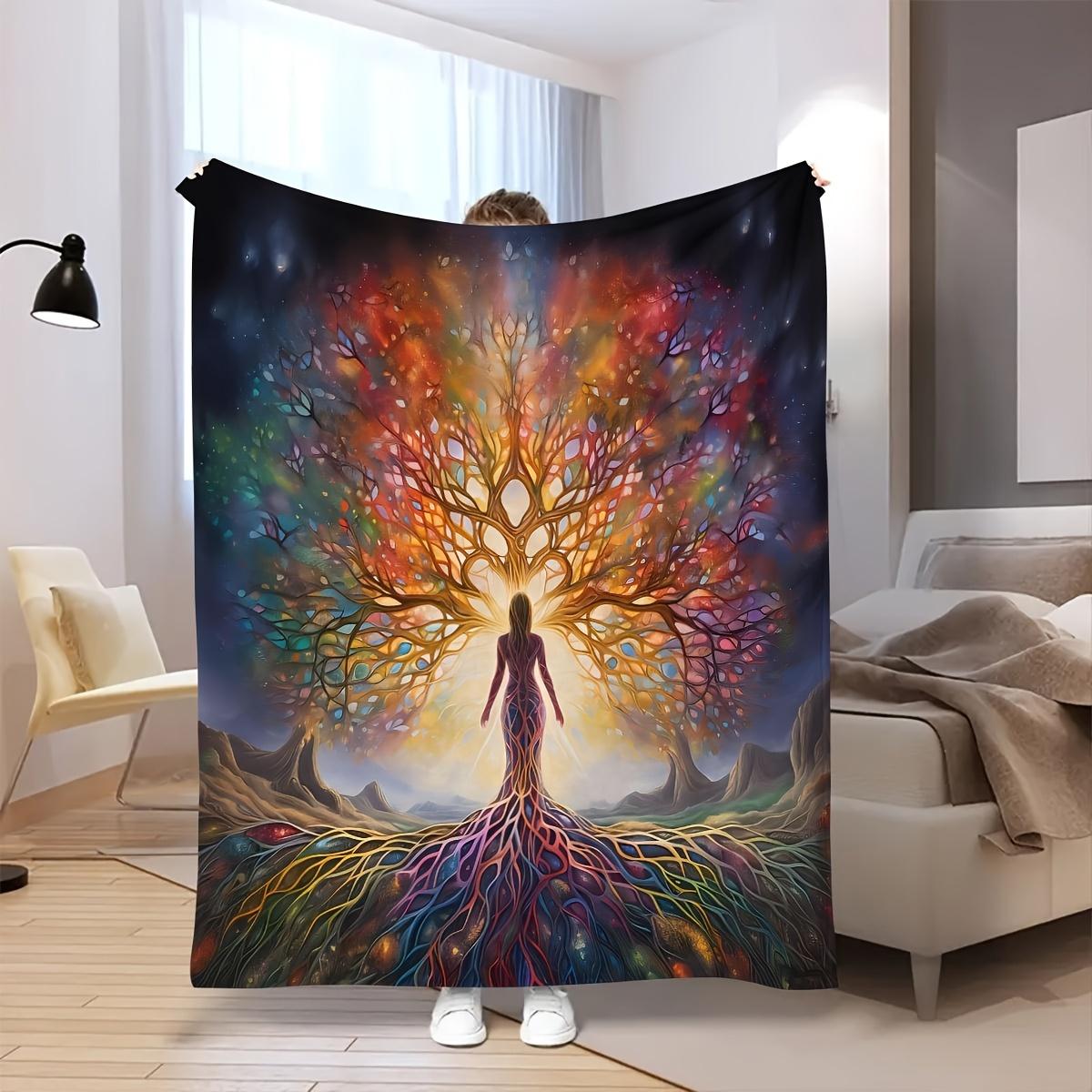 Large Bohemian Tree of Life Tapestry Blanket Spiritual Boho Throw 150x200cm Psychedelic Cosmic Magic Art Decor 75X95CM