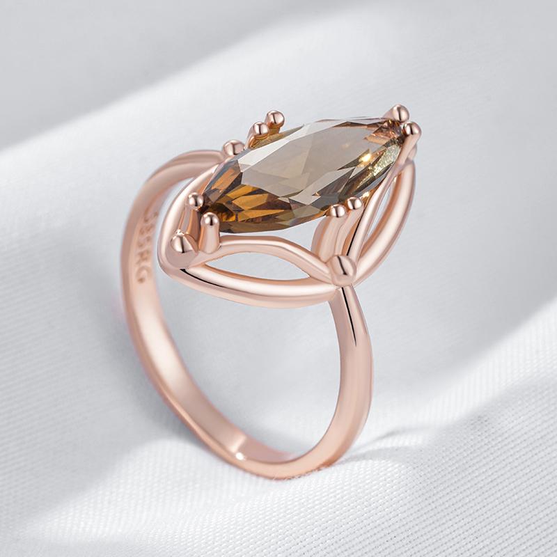 Rhombus Brown Natural Zircon Bride Wedding Ring Fashion  Rose Gold Color Accessories High Quality Women Daily Jewelry