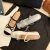 Sheepskin Height 5cm Semi-drag Bow Ballet Shoes Small Satin Background Empty One-length Strap Sandals