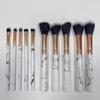 Professional 10pcs Flat Style Kabuki Makeup Brushes Set Natural Gemstone with Marble Handle for Face Use with Storage Case
