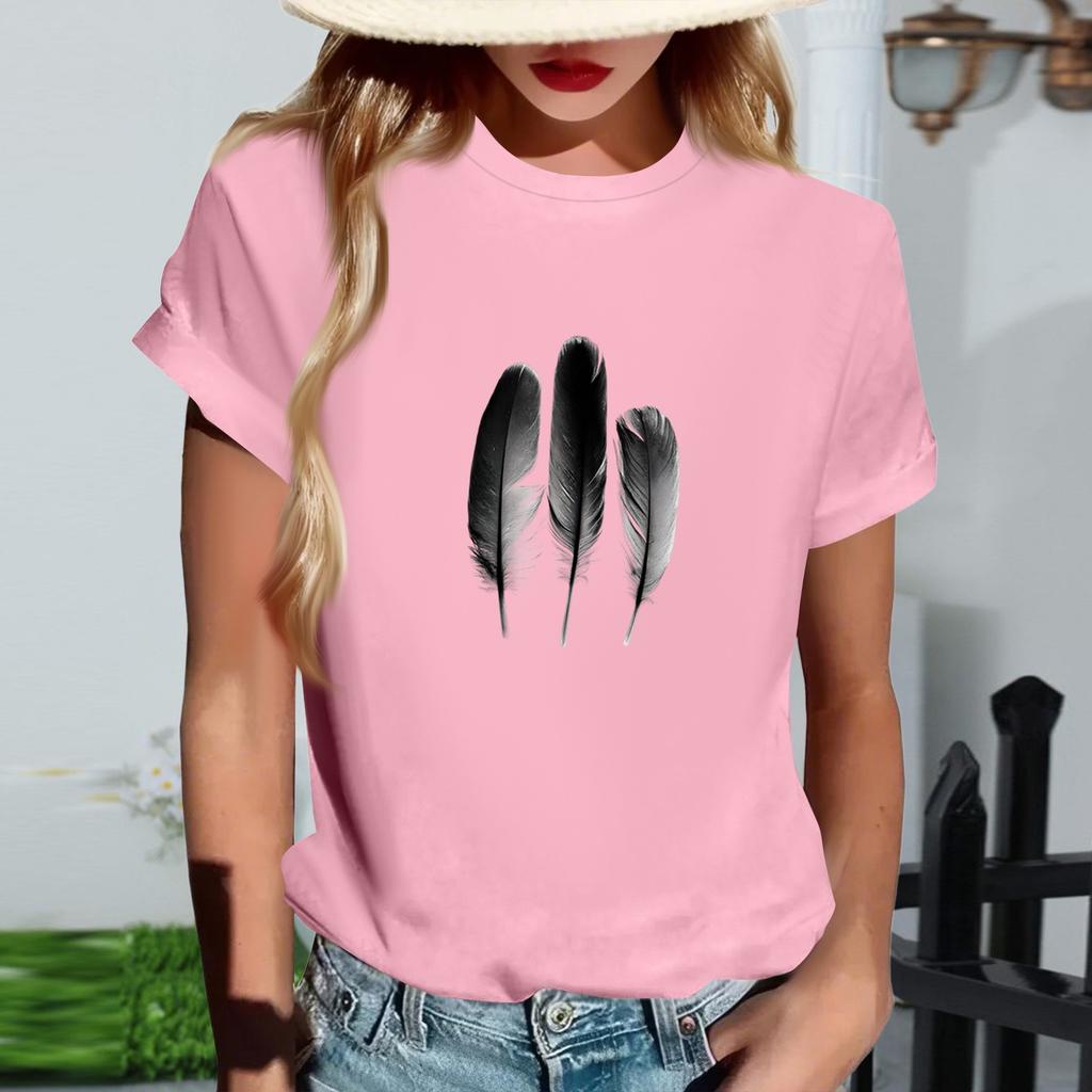 Women's Fashionable Round Neck Casual Retro Print Short Sleeved T-shirt Top