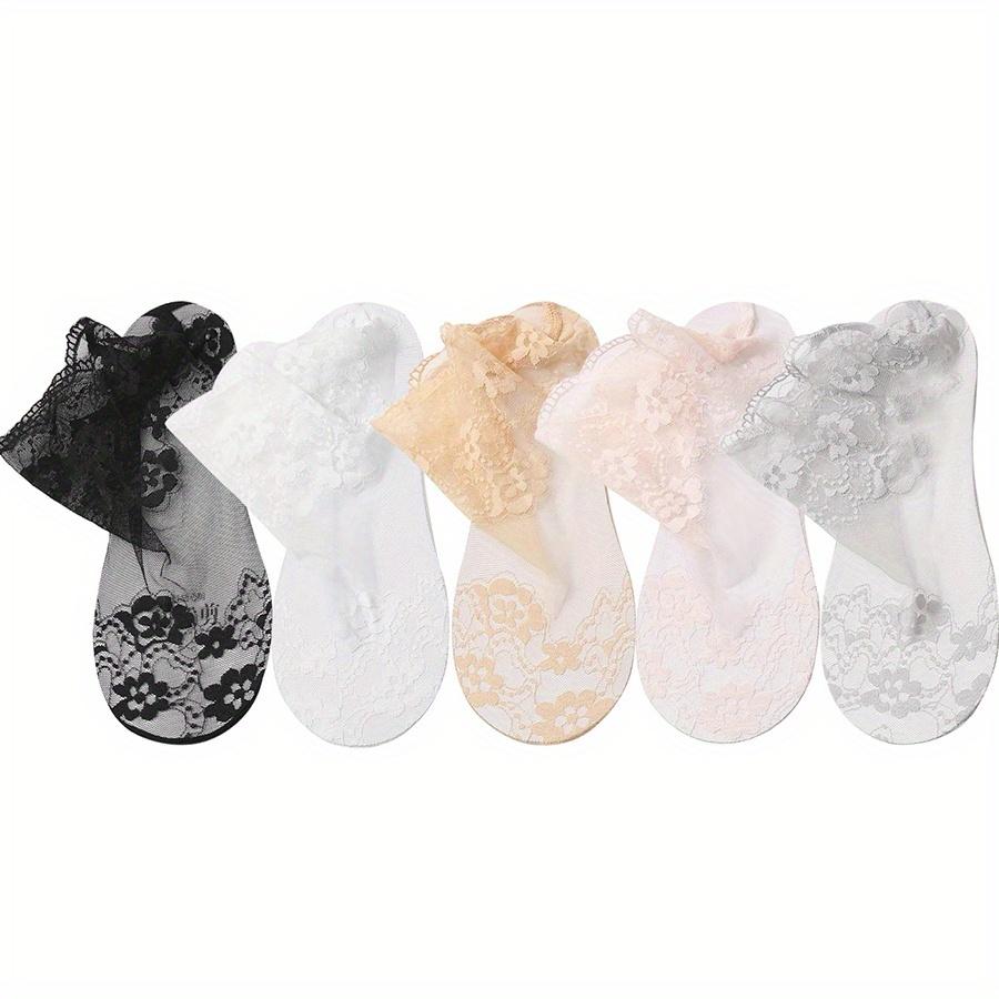 

5 Pairs Lace Socks Women Summer Thin Short Socks Floral Sheers Sexy Tulle Transparent Socks Ladies White Black Asian One-size
