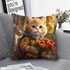 1pc Adorable Cat Print Pillowcase - 17, 7x17, 7 Inch, Cozy French Style, Machine Washable, Zippered Closure, 100% Polyester,Single-Sided Digital Print