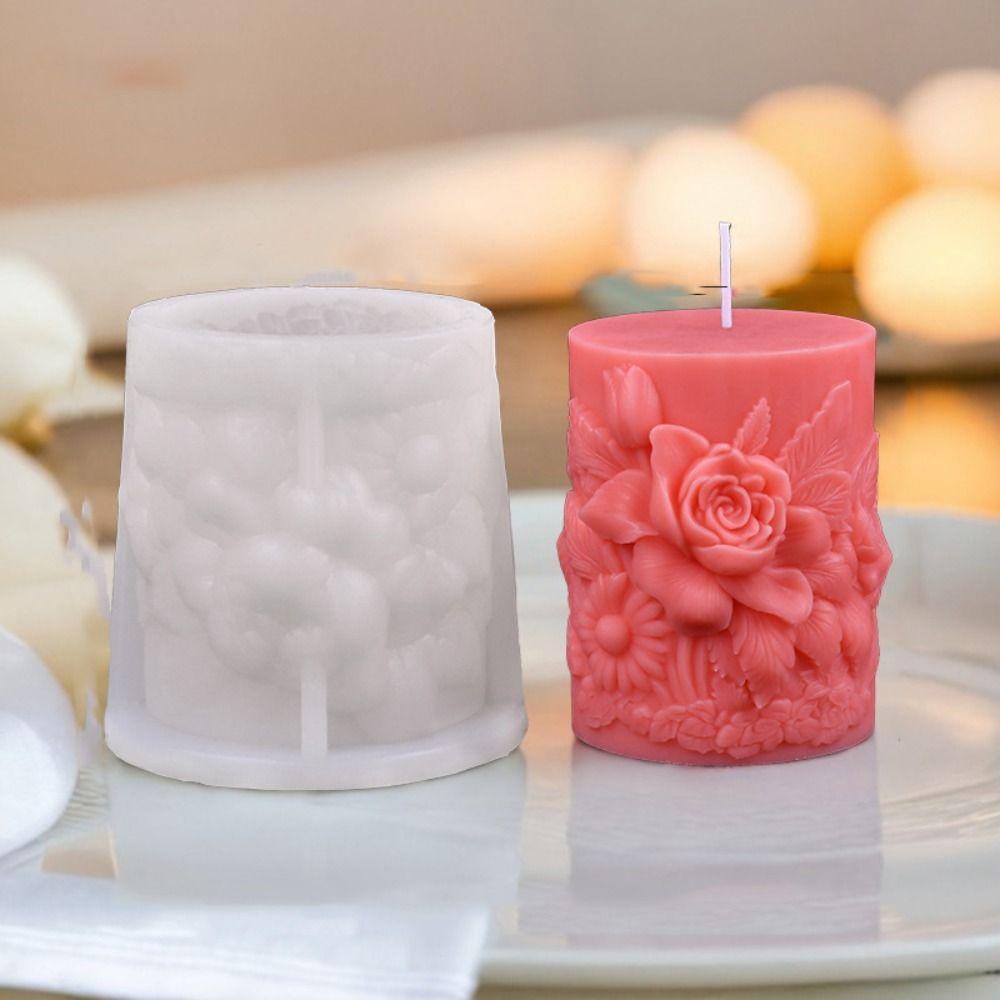 

Flower Relief Cylindrical Candle Mould Silicone Resin Mold Candle Making Style B