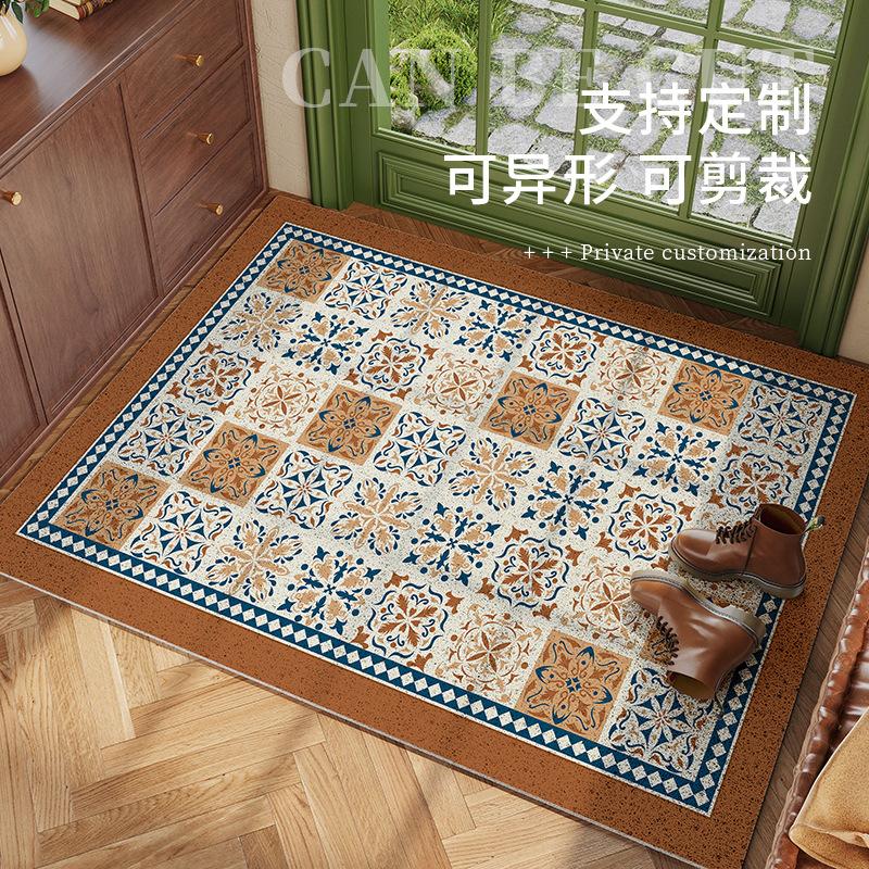 Patterned Lattice Entry Silk Ring Floor Mat, Non-Slip Mat, Door Mat Outside The Door, Wear-Resistant Carpet Door Mat