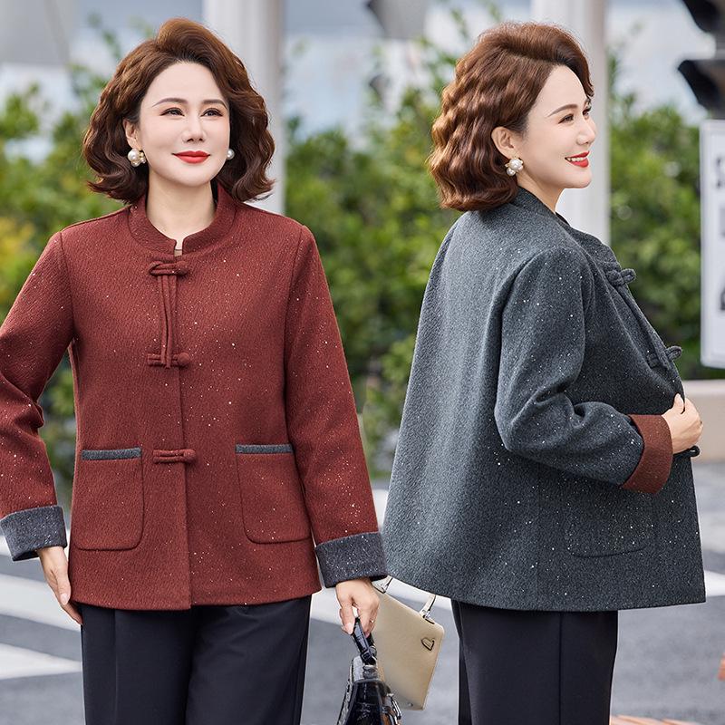 Retro Wool Spring Coat for Middle-Aged and Elderly Women - Warm, Stylish & Short Chinese-Style Jacket