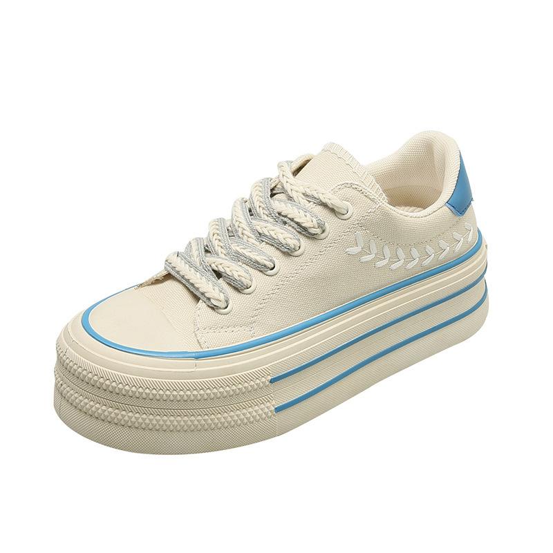 

2025 Korean version of casual new spring and summer canvas women s shoes low-top thick-soled heightening wheat ear shoes student white shoes 35