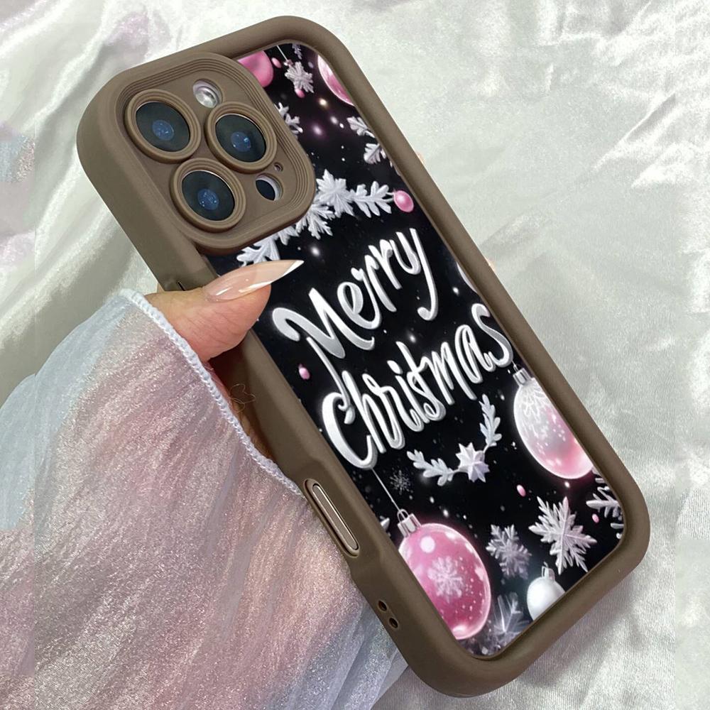 

JT339 Merry Christmas Greeting With Shiny Pink Glittering for iPhone 17 16 15 Pro Max Samsung S26 S25 Ultra A17 A07 A56 Xiaomi 15T Redmi 15c Soft Case Redmi 15C 4G/5G(171.6) коричневий