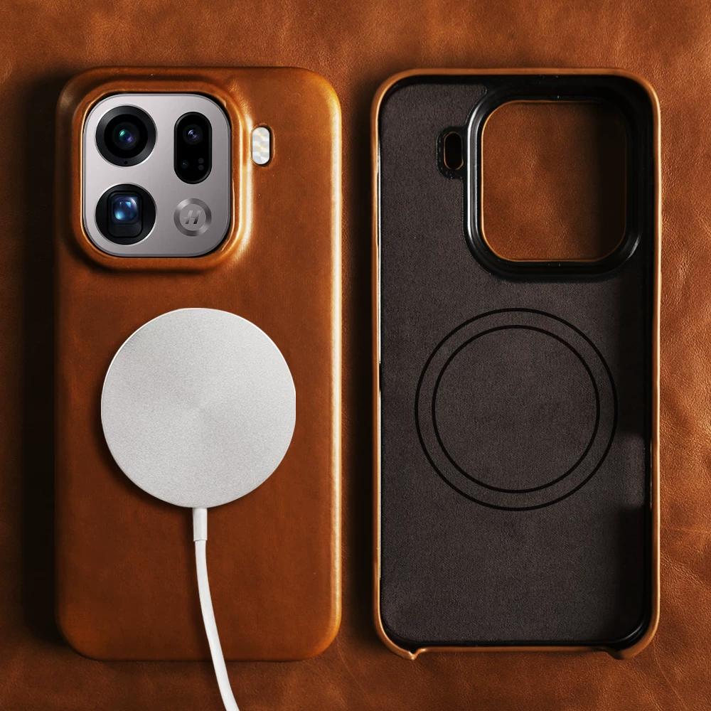 Genuine Leather Waxed Oil Texture Case for OPPO Find X9 Pro X8 Ultra X8S X8 Pro Trendy Style Vintage Cowhide Magnetic Full Coverage Cover