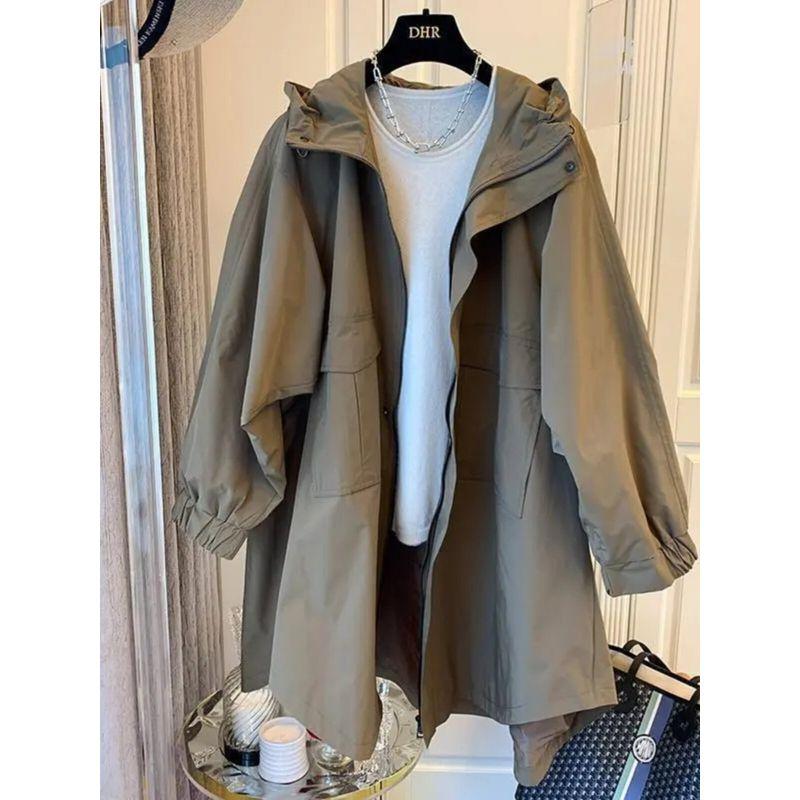 Plus Size Women's Clothing 150.00kg Mid Length Long Length Younger Outdoor Jacket Coat Plus Size Ladies Fall Loose Slim Fit Slimming Trench Coat