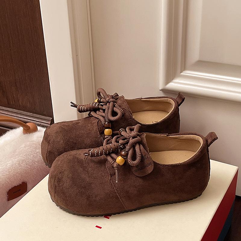 

Женские туфли на одинарной подошве с круглым носком в стиле ретро, на шнуровке с бусинами и скрытой платформой, на осень 2025 года, новые удобные из искусственной кожи с мягкой подошвой 40 темно-коричневого