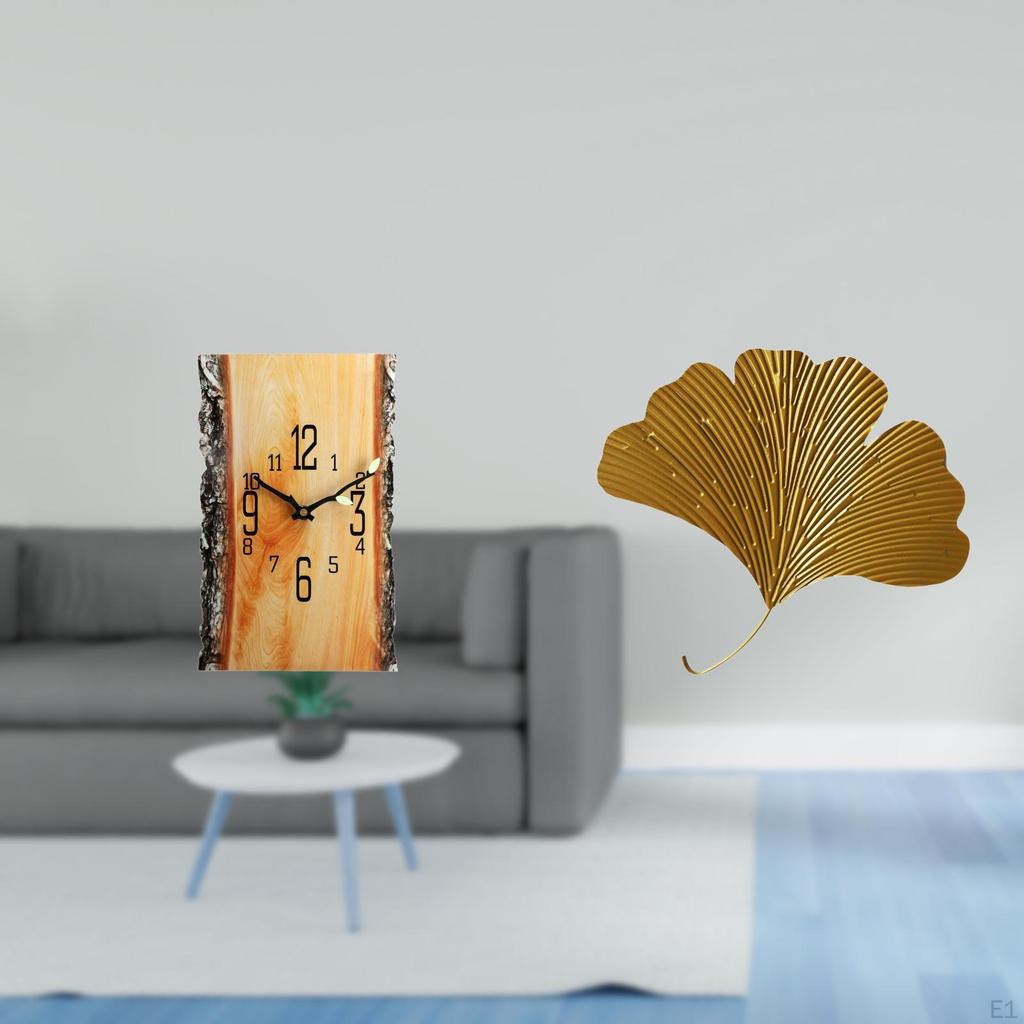 Simulated Tree Stump Wall Clock with Arabic Numerals And Silent Movement Featuring Wrought Iron
