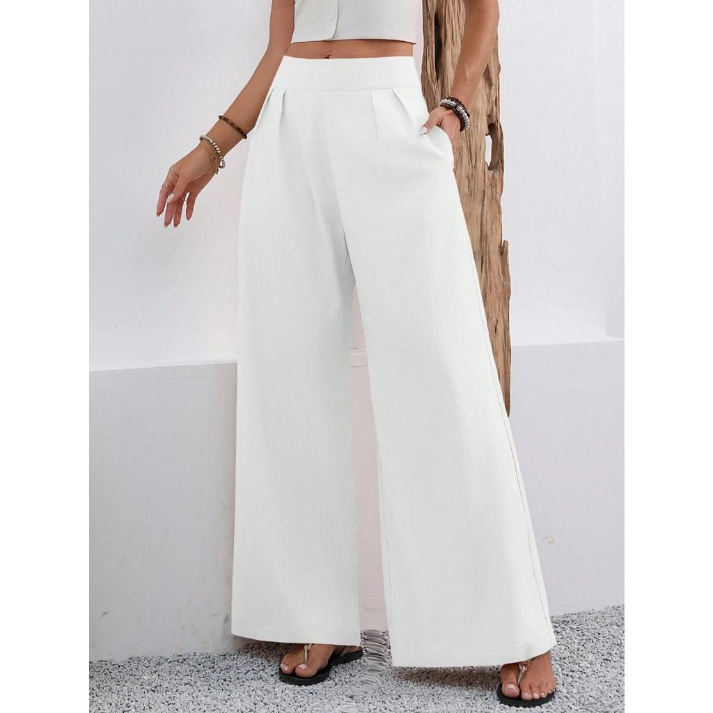 Women's High Waist Wide Leg Pants Loose Fit Palazzo Trousers Pocket Straight Suit Pants