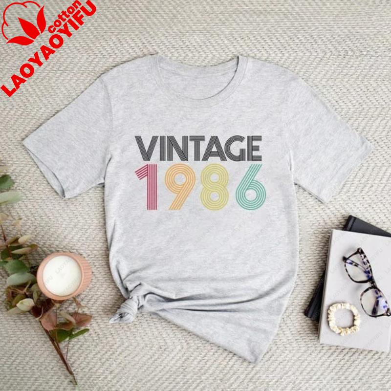 40th Birthday Shirt Vintage 1986 Cute Birthday Shirt 40th Birthday Gift for Mom Dad Bestfriends Retro Shirt Graphic T Shirts Top S